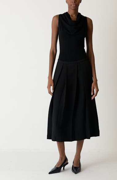 TOTEME Twinflower Pleated Wool & Silk Midi Skirt | Nordstrom