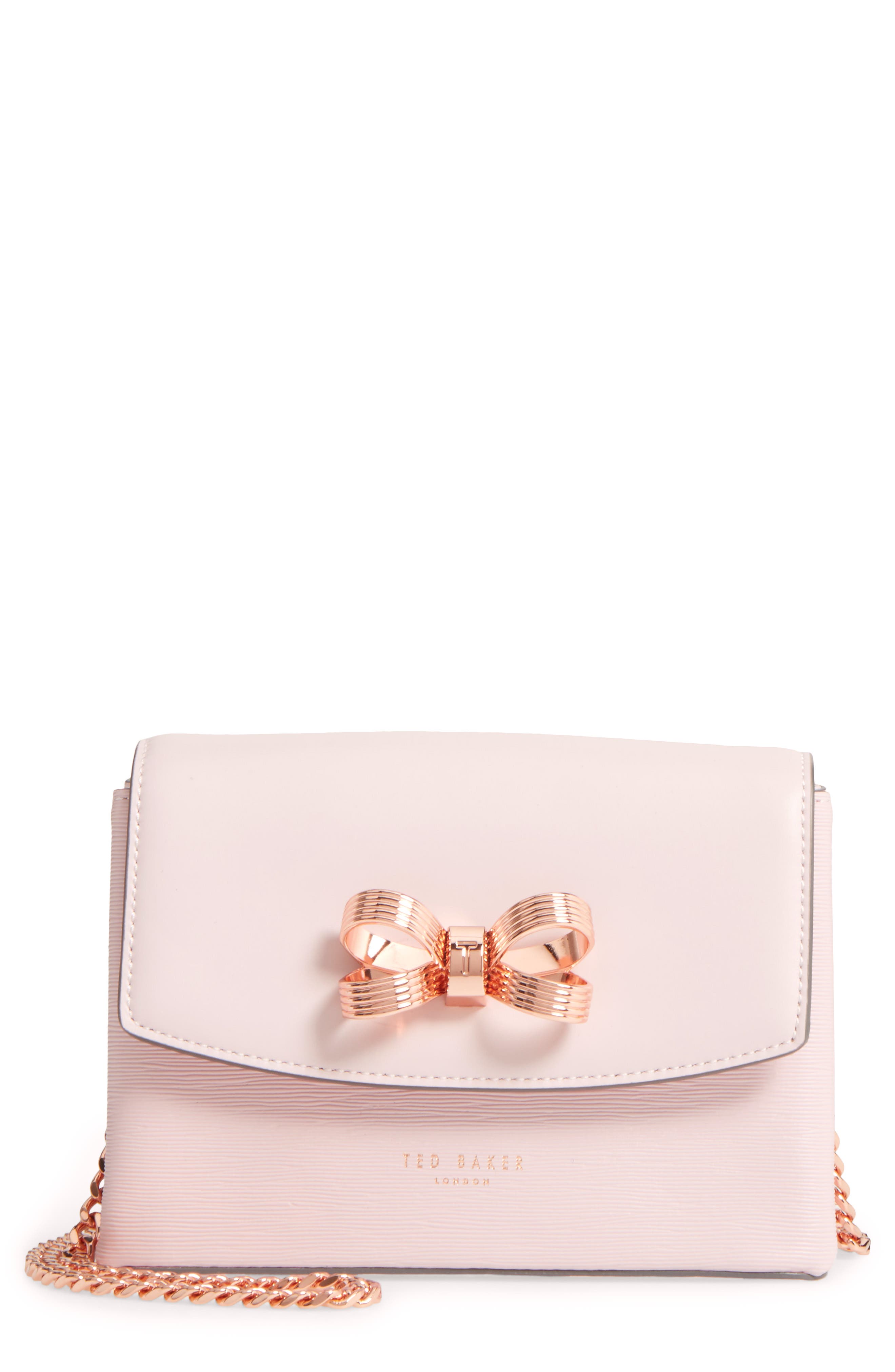 Leorr Bow Leather Crossbody Bag, Main, color, DUSKY PINK