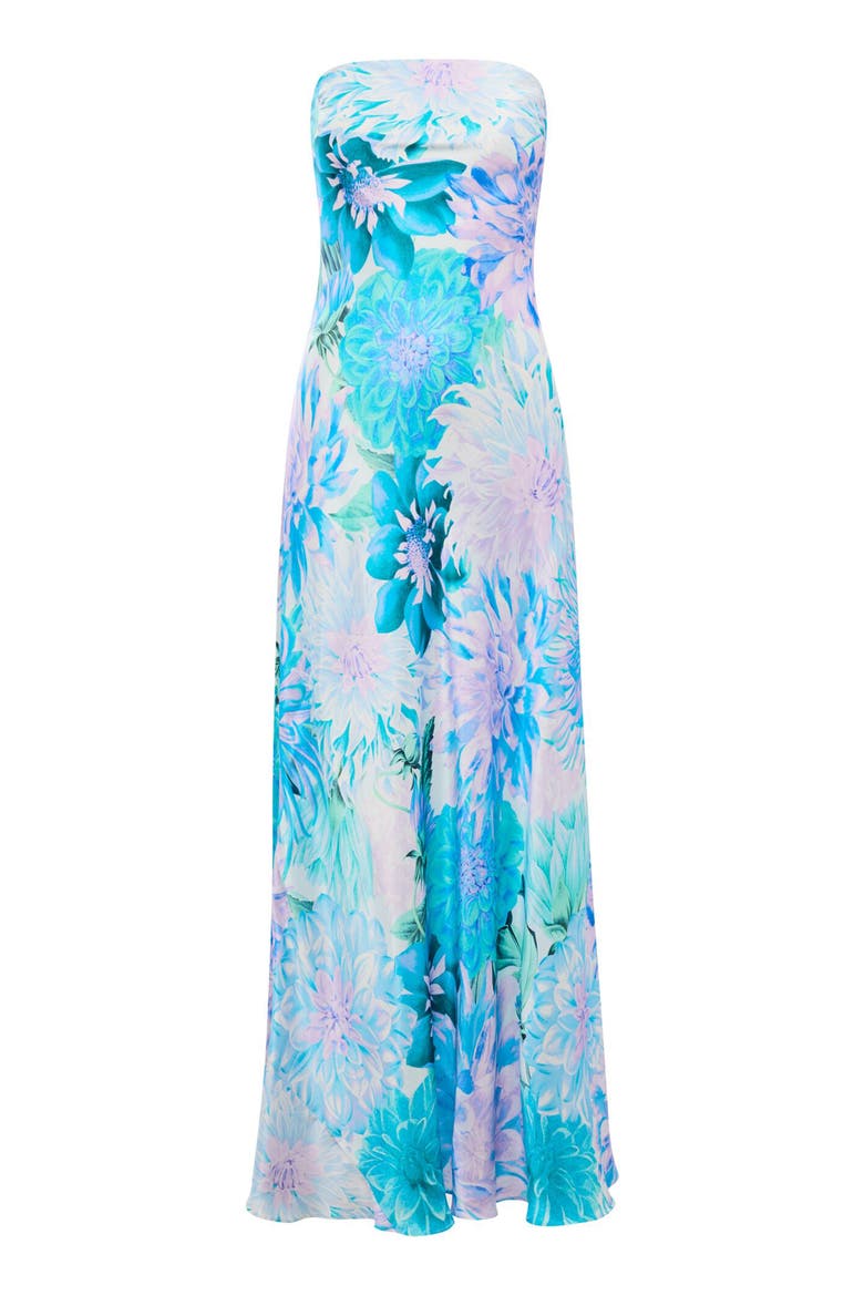 Kai Floral Strapless Satin Dress, Alternate, color, BLUE CARMEN FLORAL