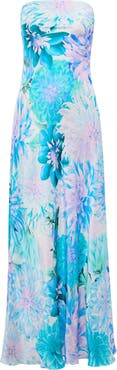 Ever New Kai Floral Strapless Satin Dress