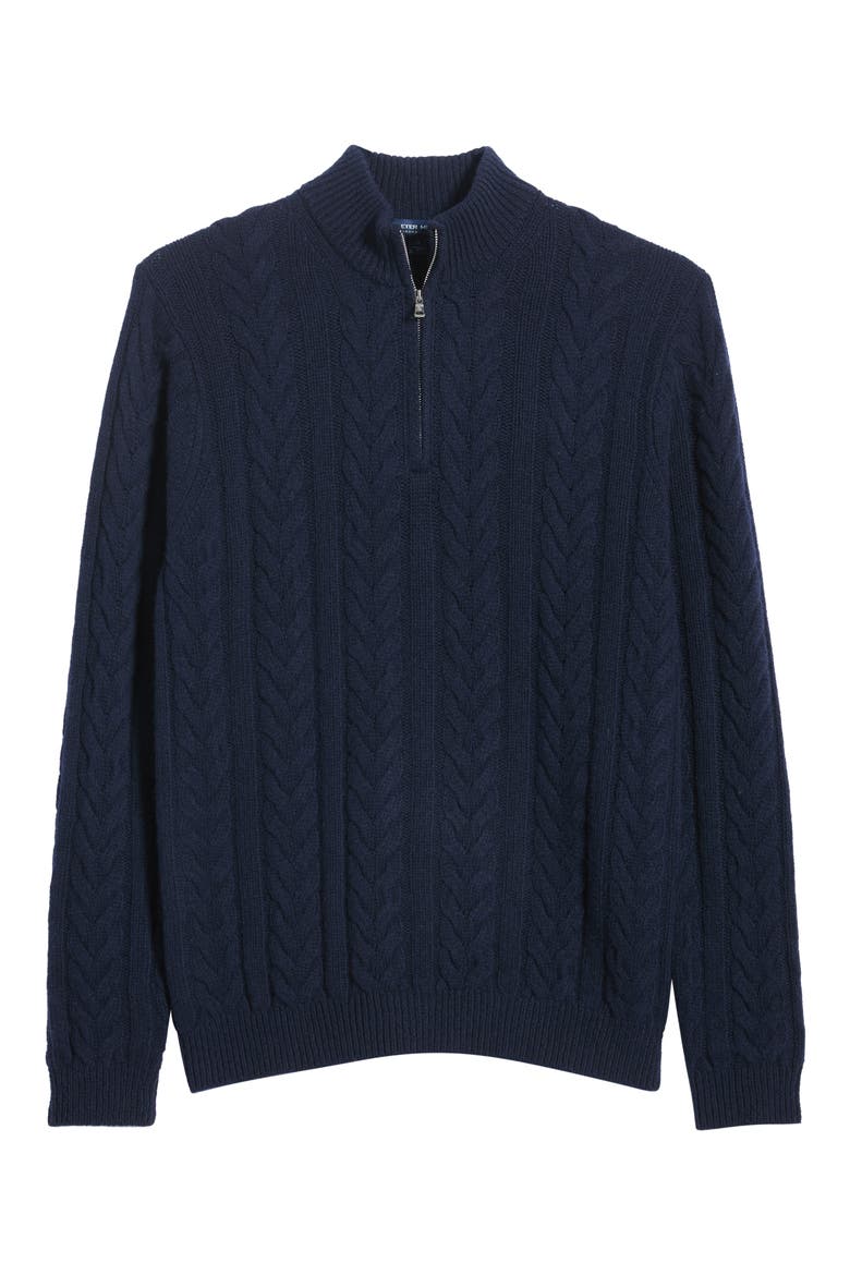 Crown Crafted Cable Quarter Zip Sweater, Alternate, color, NAVY