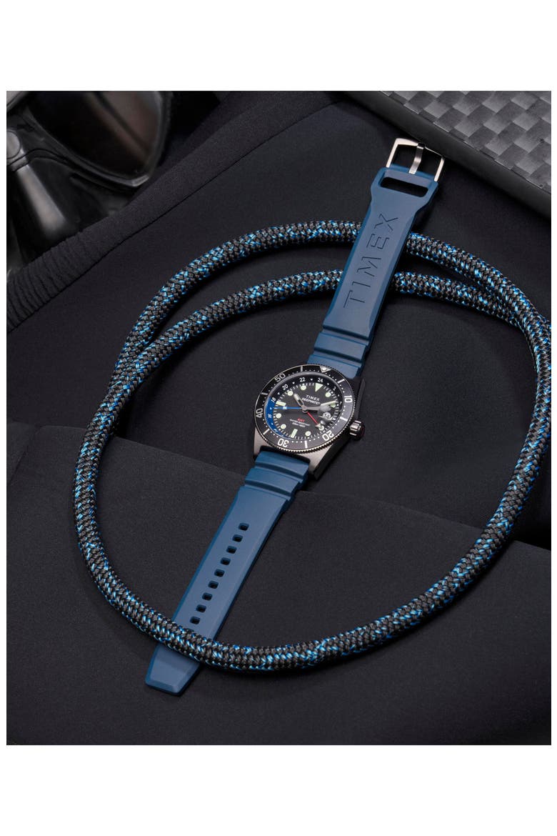 Deepwater Reef GMT Synthetic Strap Watch, 41mm, Alternate, color, BLUE