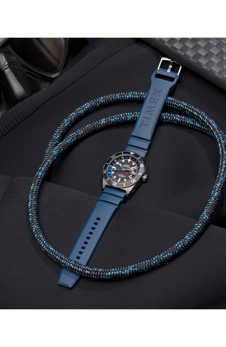 Timex<sup>®</sup> Deepwater Reef GMT Synthetic Strap Watch, 41mm, Alternate, color, Blue