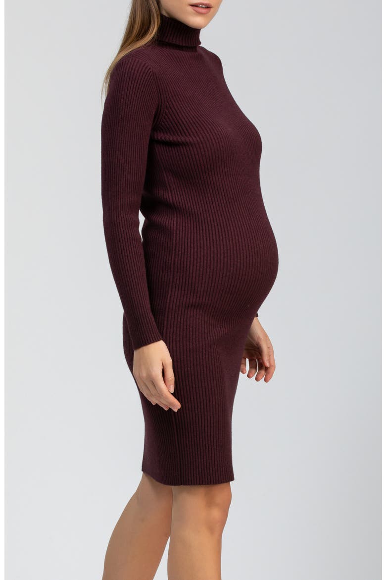 Celeste Long Sleeve Rib Maternity Body-Con Dress, Alternate, color, CHERRY LACQUER