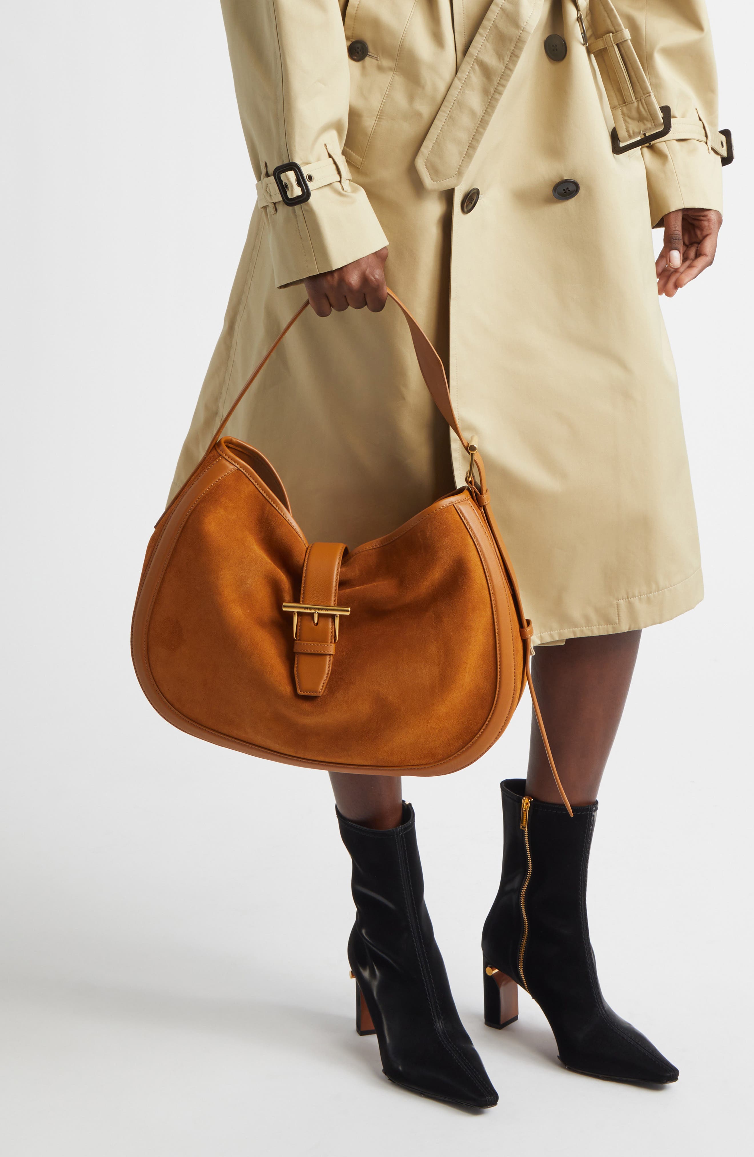 McQueen T-Bar Suede Shoulder Bag, Alternate, color, 