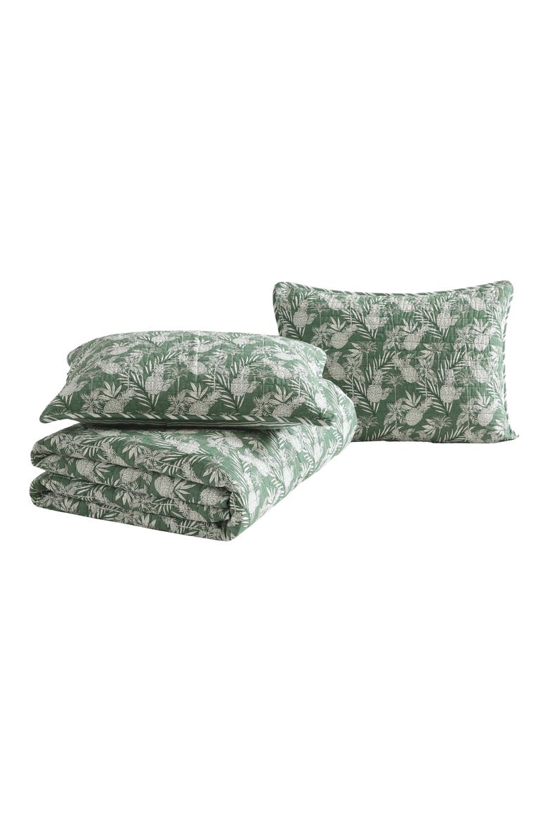 Pineapple Venture Cotton Quilt Set, Main, color, GREEN