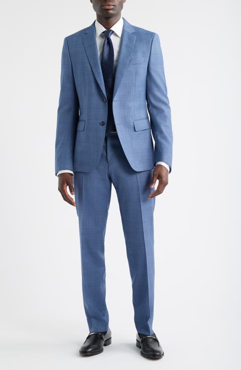 Huge Slim Fit Blue Plaid Wool Suit