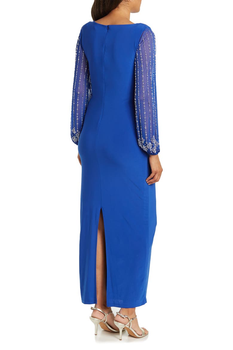 Beaded Long Sleeve Maxi Gown, Alternate, color, COBALT