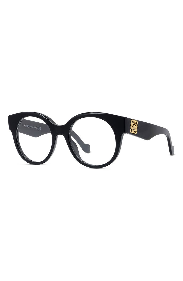 Loewe Anagram 51mm Round Optical Glasses, Alternate, color, Shiny Black