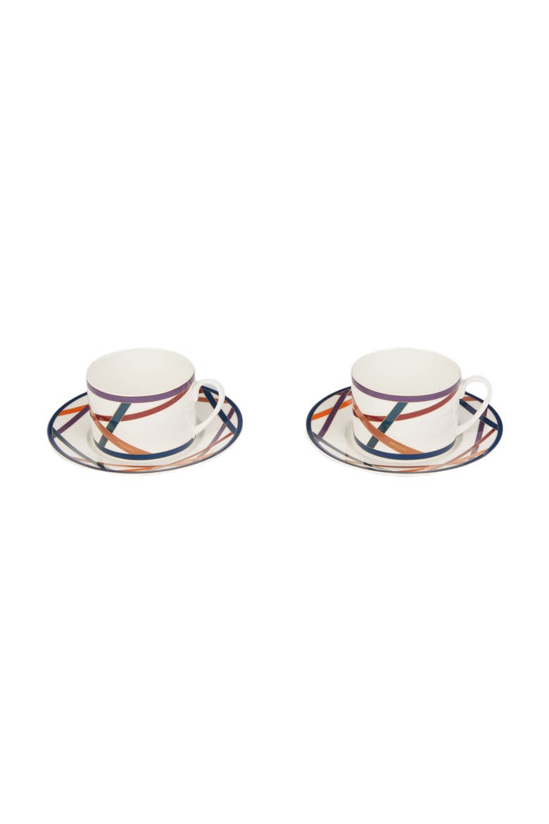 Nastri Set Of 2 Tea Cups & Saucers, Alternate, color, Multicoloured