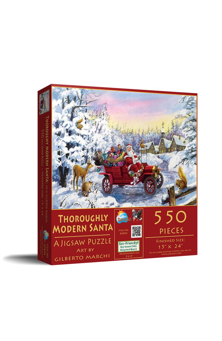 Sunsout Thoroughly Modern Santa 550 piece Jigsaw Puzzle for Adults, Main, color, Multicolor