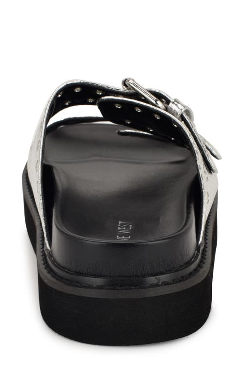 Shop Nine West Eleny Platform Slide Sandal In Silver Croc