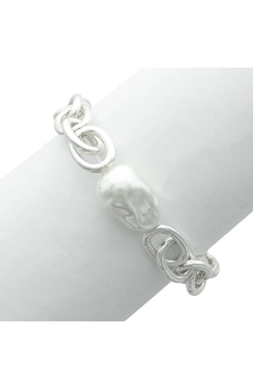 Olivia Welles Bridget Faux Pearl Stretch Bracelet In Silver/white