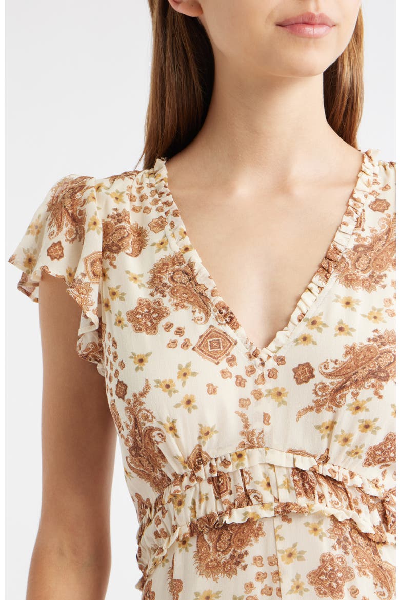 Eleonora Ruffle Print Silk Midi Dress, Alternate, color, ECRU MULTI