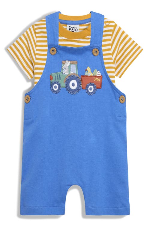 Jojo Maman Bébé Jojo Maman Bebe Stripe Cotton T-shirt & Easter Tractor Overalls Set In Blue