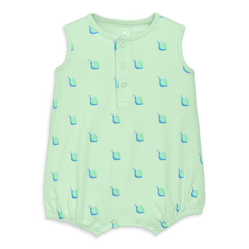 Primary Baby Organic Henley Tank Shortie In Baby Bugs In Light Clover Snails