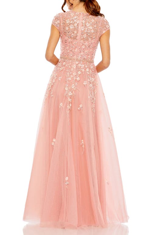 Mac Duggal High Neck Cap Sleeve Embellished A Line Gown In Rose