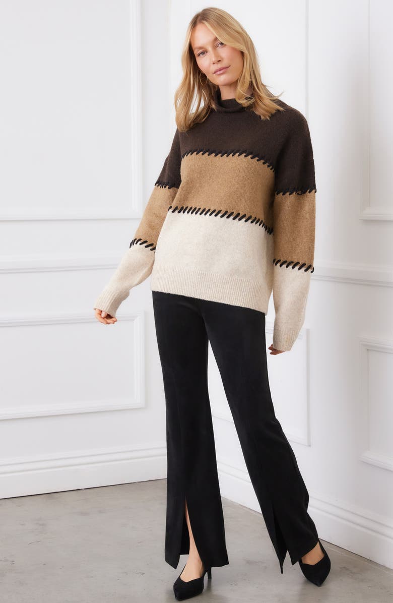 Karen Kane Colorblock Whipstitch Turtleneck Sweater, Alternate, color, Multi
