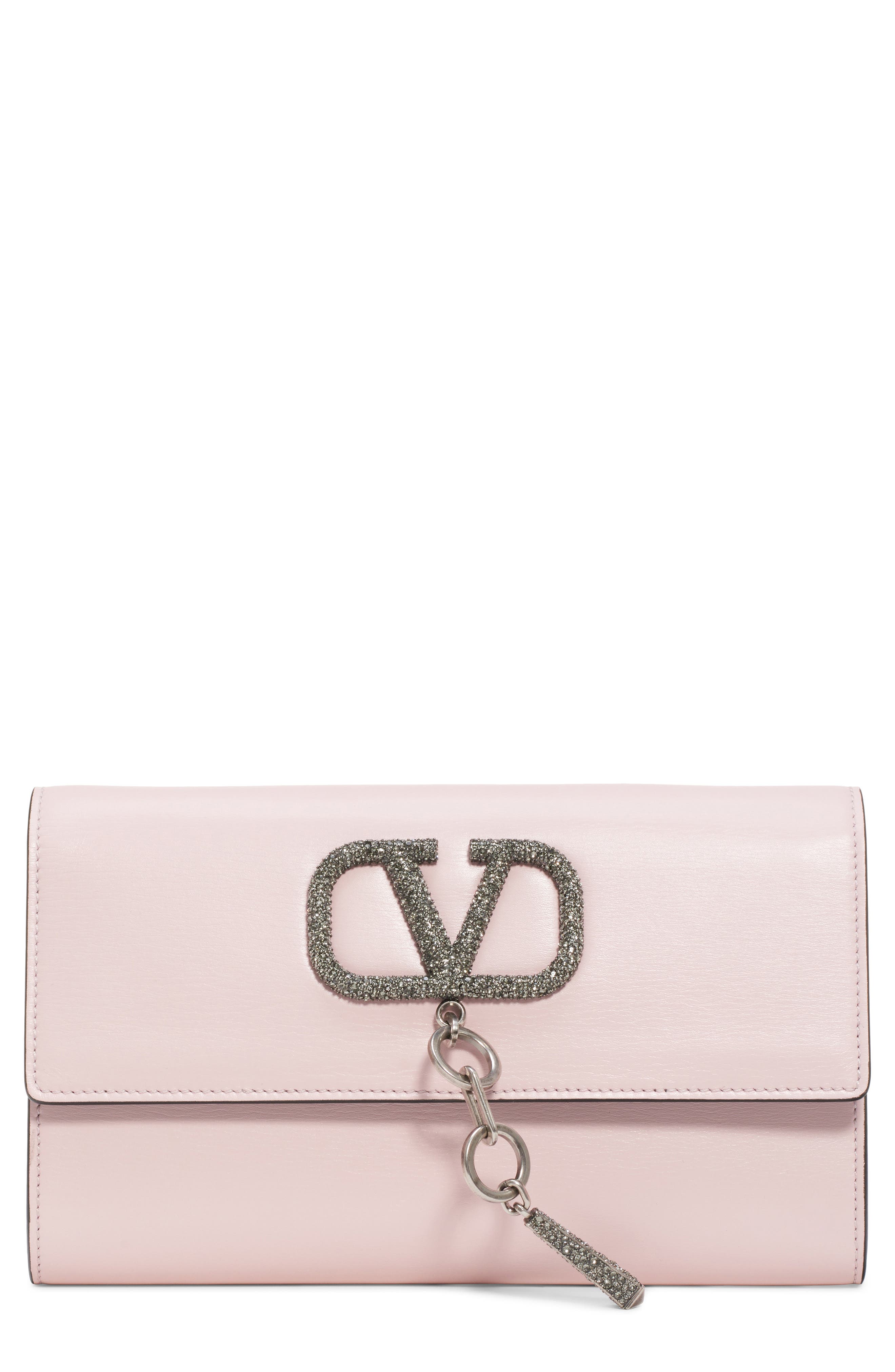 V-Case Leather Clutch, Main, color, ROSE QUARTZ/ BLACK DIAMOND