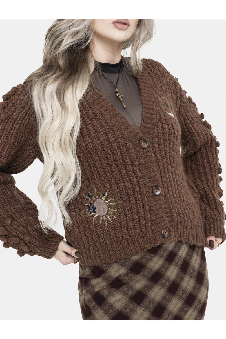 Isla Chunky Embroidered Knit Cardigan, Main, color, Brown