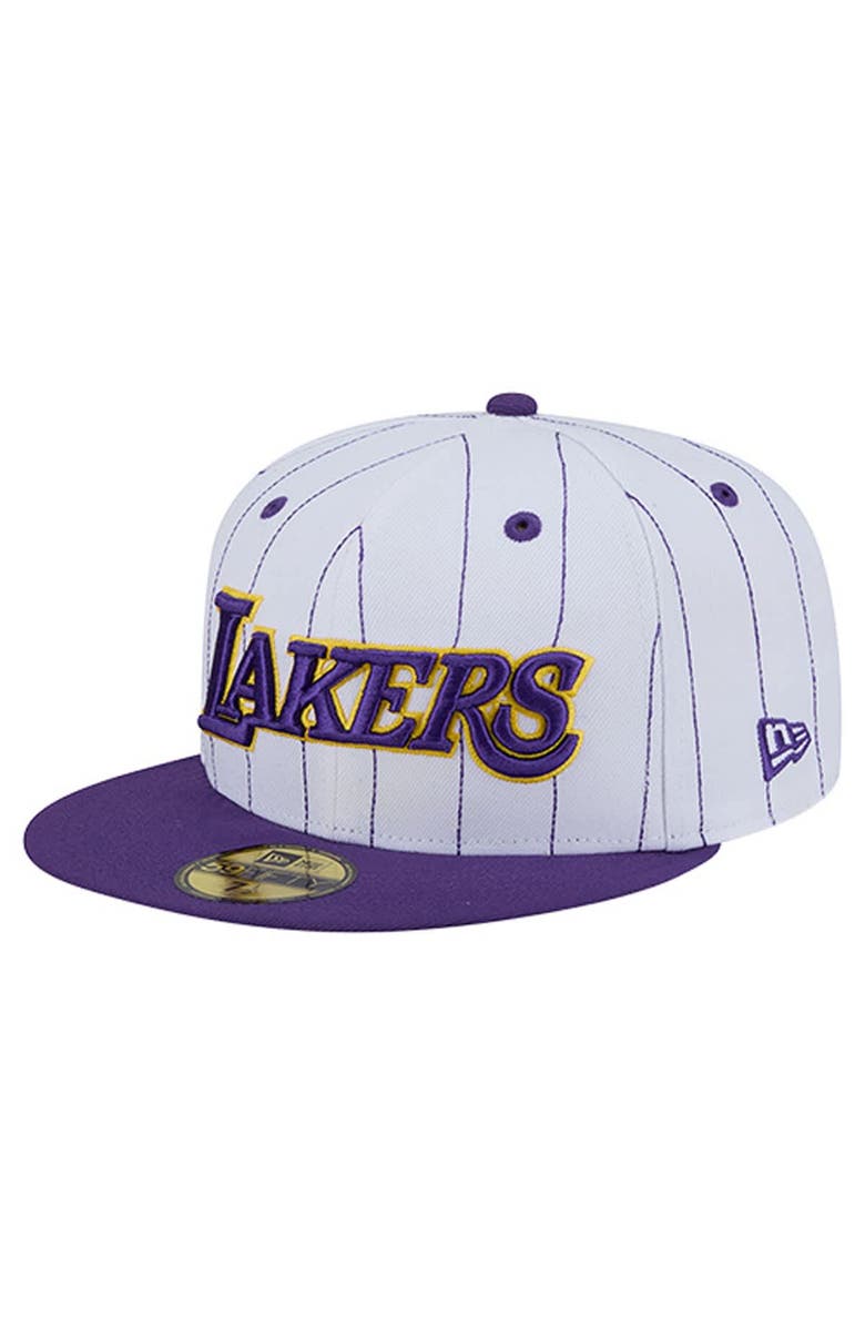 New Era Men's New Era  White Los Angeles Lakers Wordmark Pinstripe 59FIFTY Fitted Hat, Main, color, White