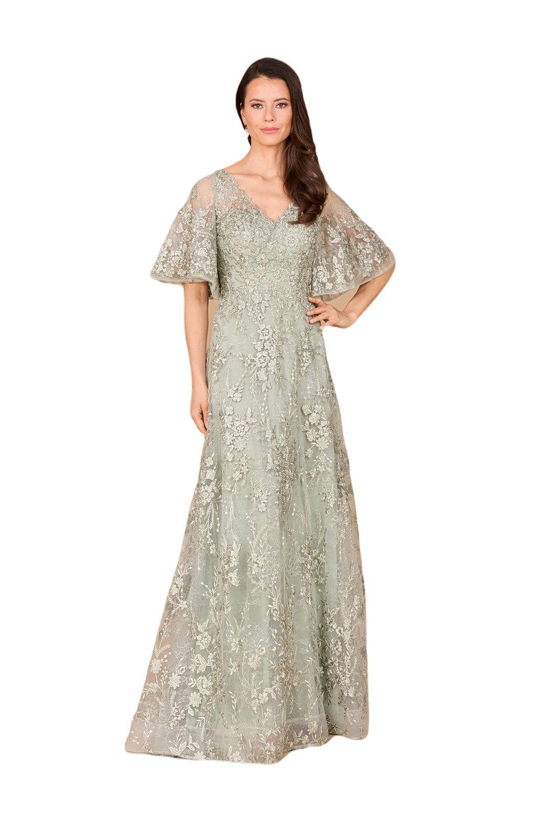LARA New York V-neck, Cape Sleeve Gown, Main, color, Sage