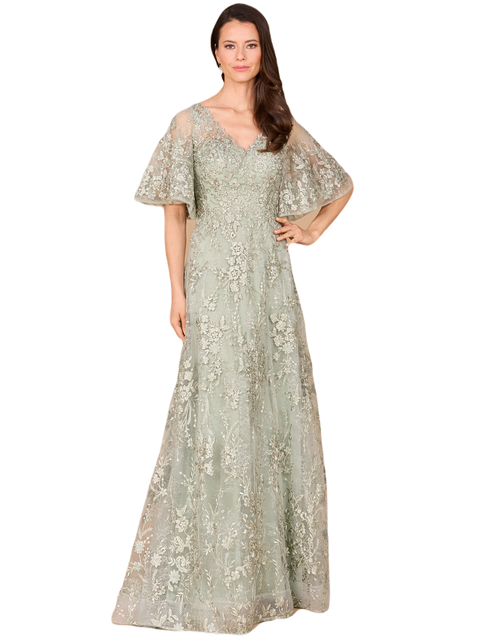 V-neck, Cape Sleeve Gown