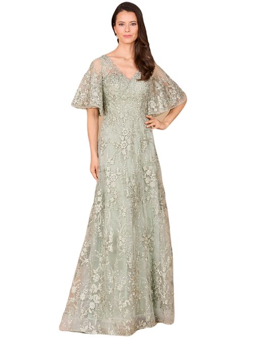 Lara New York V-neck, Cape Sleeve Gown In Sage