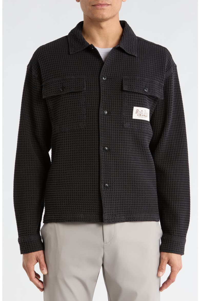 Waffle Knit Button-Up Shirt, Alternate, color, BLACK