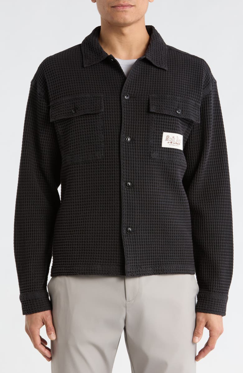 Brain Dead Waffle Knit Button-Up Shirt, Alternate, color, Black