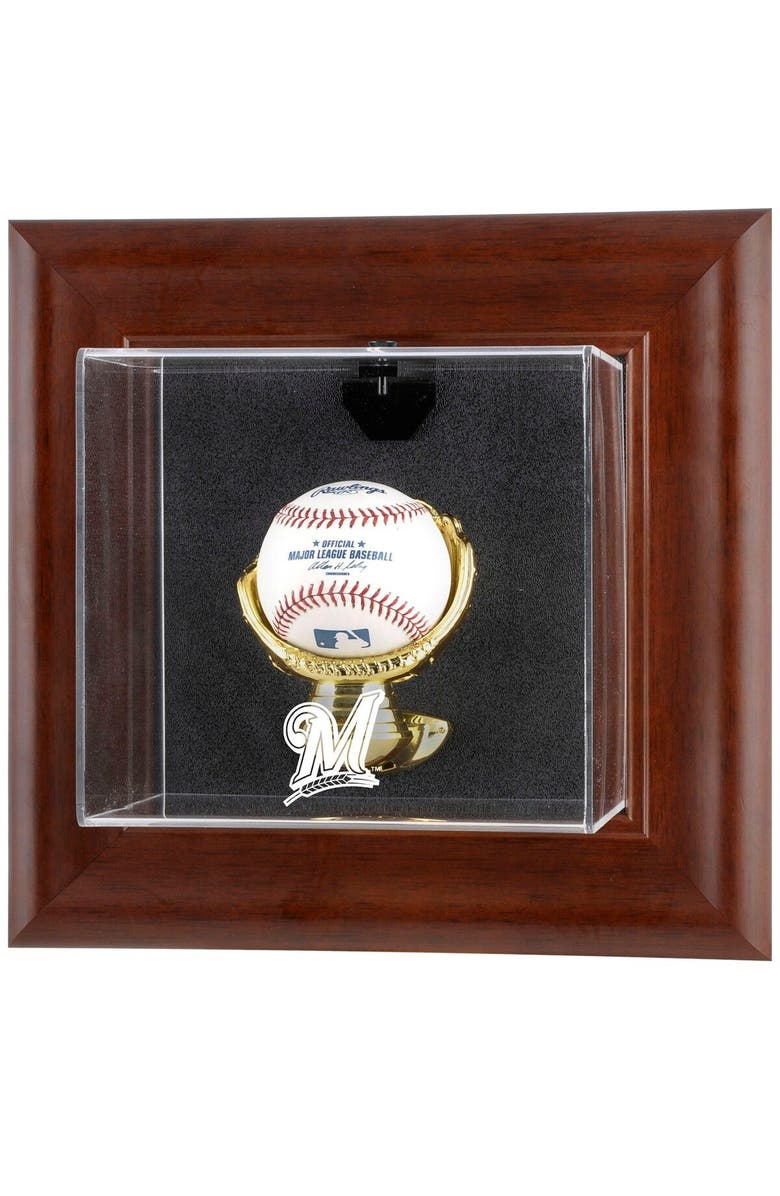 FANATICS AUTHENTIC Milwaukee Brewers Brown Framed Wall-Mounted Logo Baseball Display Case, Main, color, 