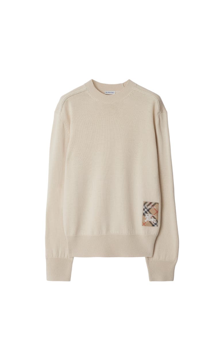 Burberry Check Label Wool Sweater, Alternate, color, Nutmeg Beige