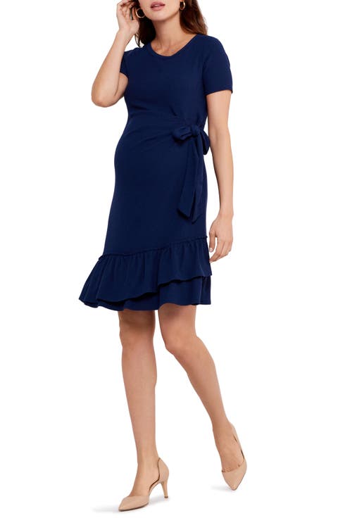Side Tie Ruffle Hem Maternity Minidress