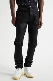 AMIRI MX1 Leather Patched Distressed Waxed Jeans