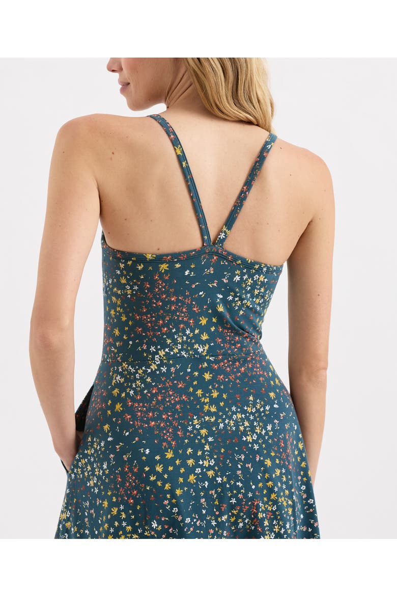 Fit & Flare Midi Dress Made With Organic Cotton, Alternate, color, Deep Aqua Flower Fields