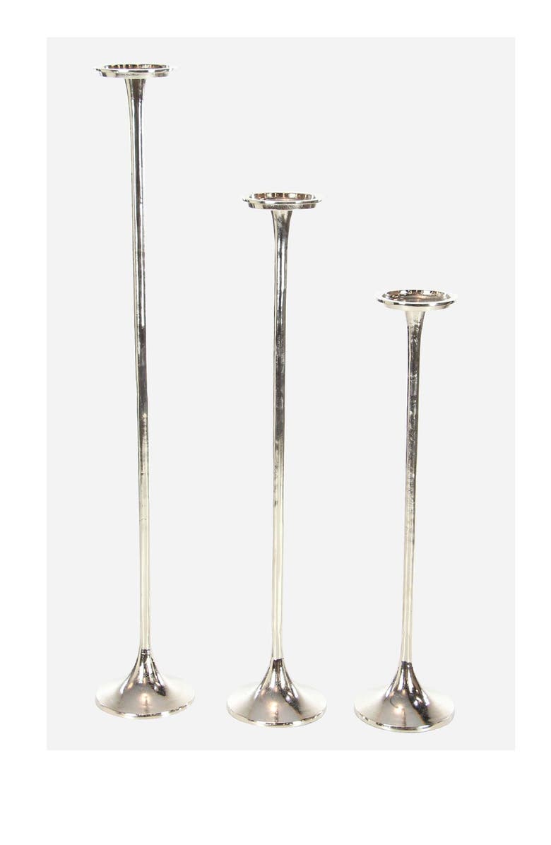 UMA Silvertone Aluminum Tall Candle Holder - Set of 3, Alternate, color, Silver