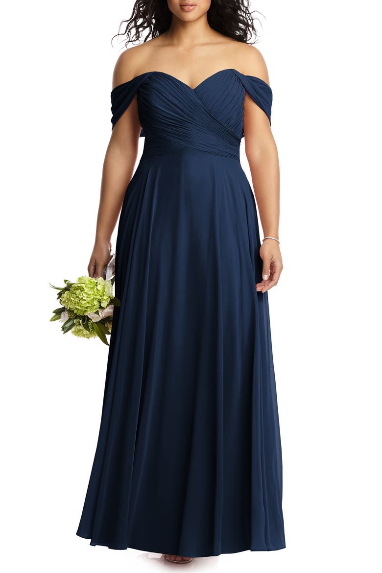Lux Off the Shoulder Chiffon Gown, Main, color, MIDNIGHT
