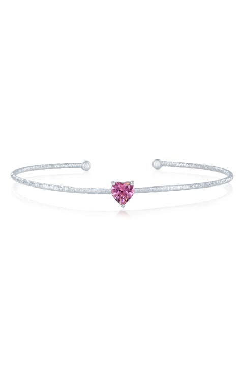 Birthstone Cubic Zirconia Heart Open Cuff Bracelet