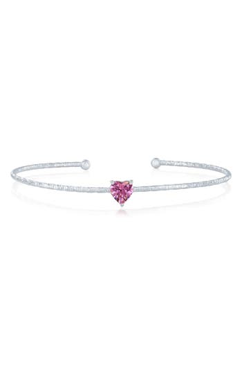 Simona Birthstone Cubic Zirconia Heart Open Cuff Bracelet In Pink