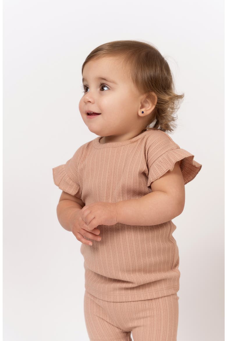 Rib Ruffle Sleeve Cotton Knit T-Shirt & Shorts Set, Alternate, color, MAUVE