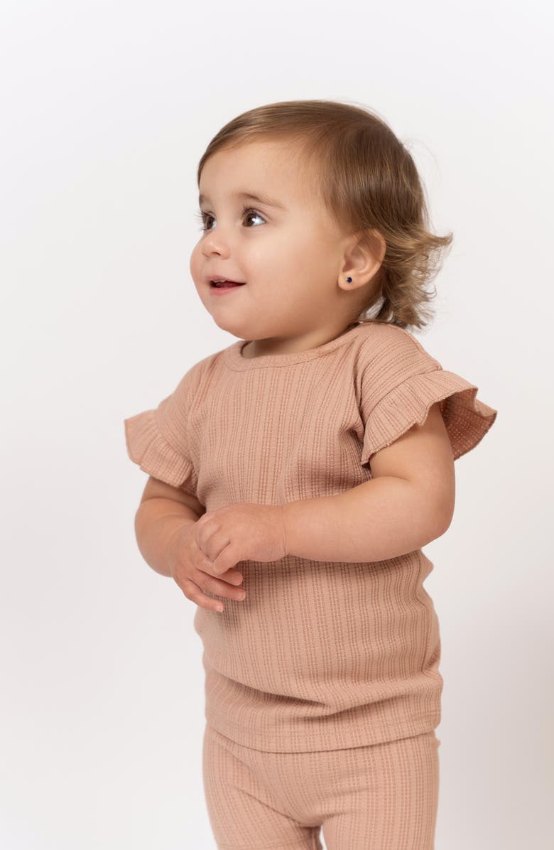 Manière Rib Ruffle Sleeve Cotton Knit T-Shirt & Shorts Set, Alternate, color, Mauve