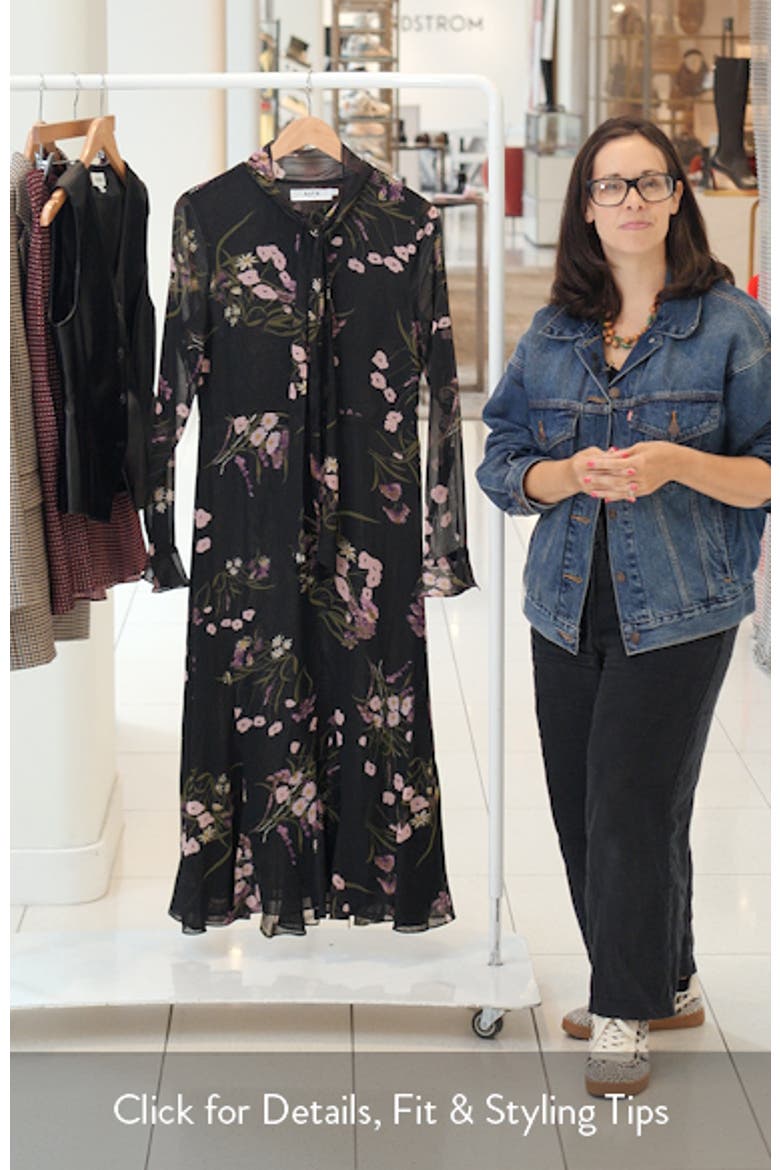 Floral Tie Neck Long Sleeve Dress video