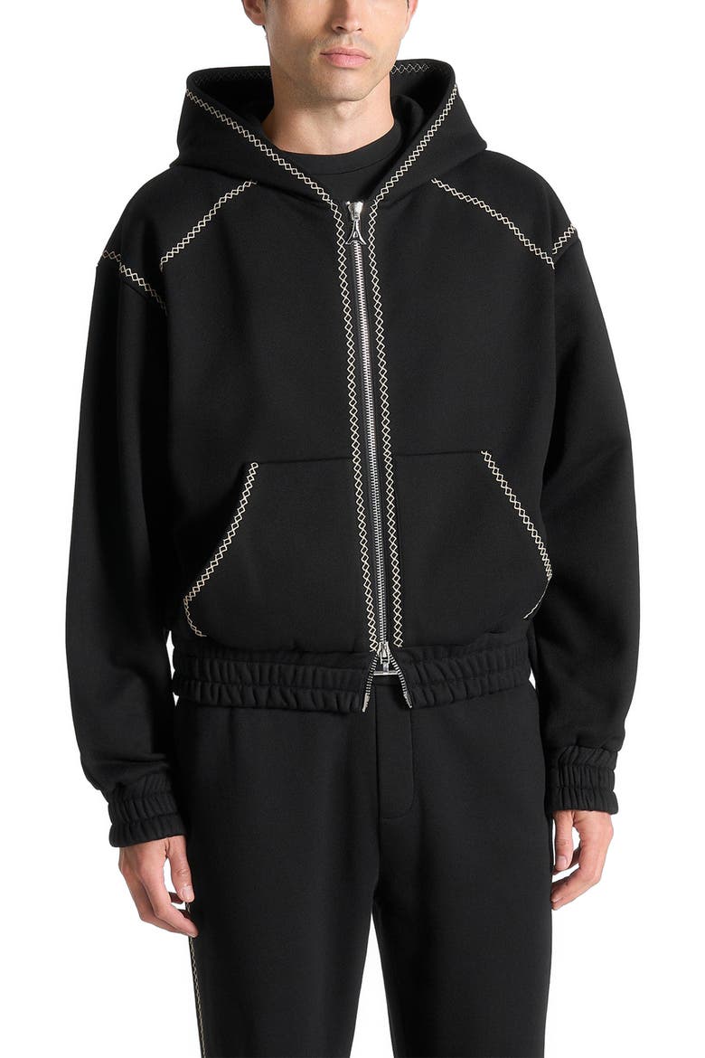 Ivan Whipstitch Raglan Effect Zip Hoodie, Main, color, Black