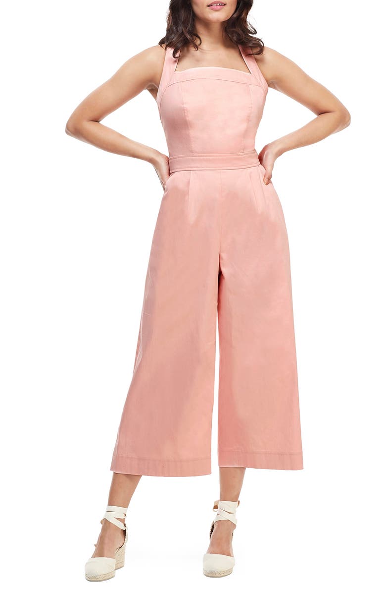 Gal Meets Glam Collection Stephanie Cross Strap Cotton Jumpsuit, Main, color, 