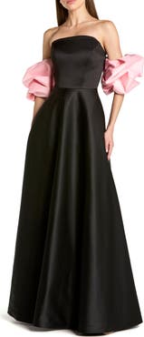 Mac Duggal Satin Off The Shoulder Puff Sleeve Ball Gown
