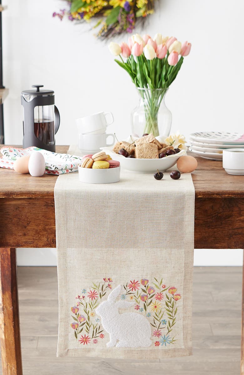 Design Imports Spring Meadow Embroidered Table Runner, Alternate, color, Beige