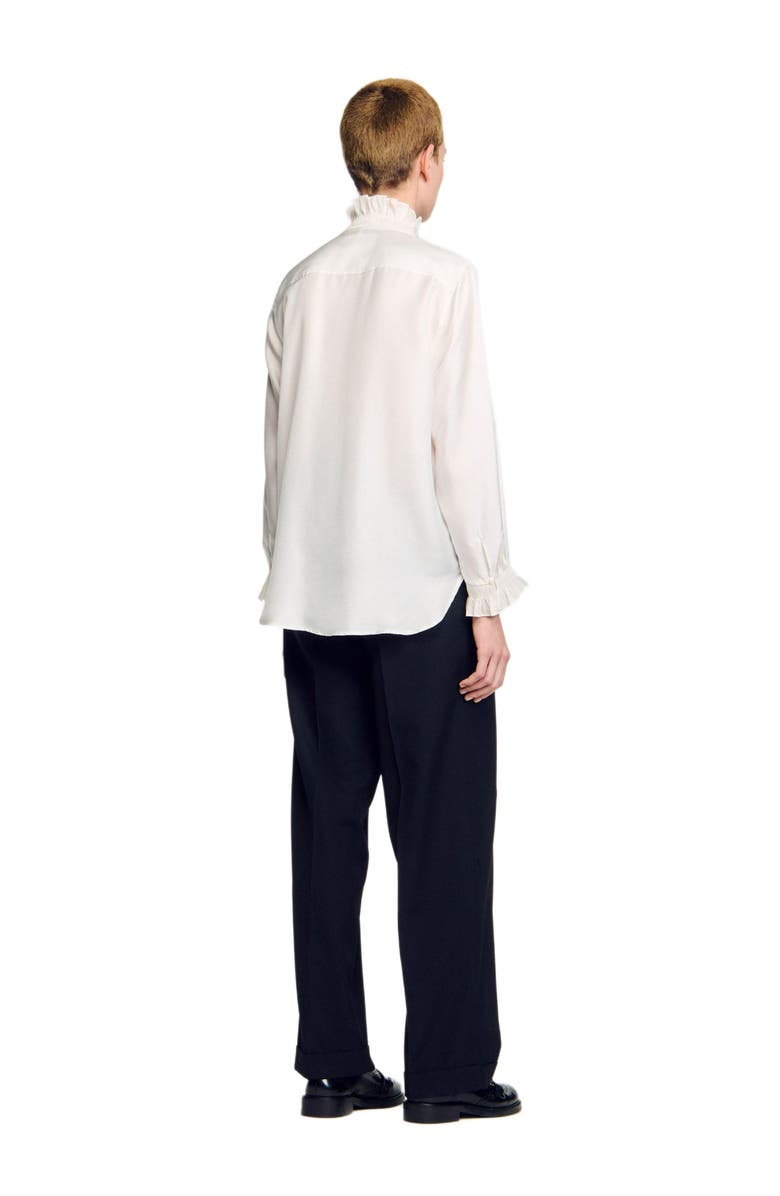 SANDRO Silk shirt with gathered collar, Alternate, color, Ecru