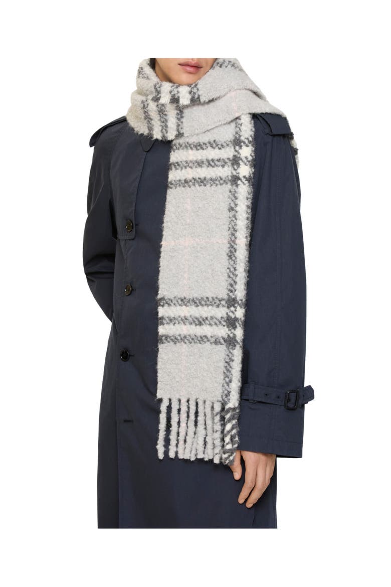 Check Alpaca Wool Blend Bouclé Scarf, Alternate, color, Mitten grey