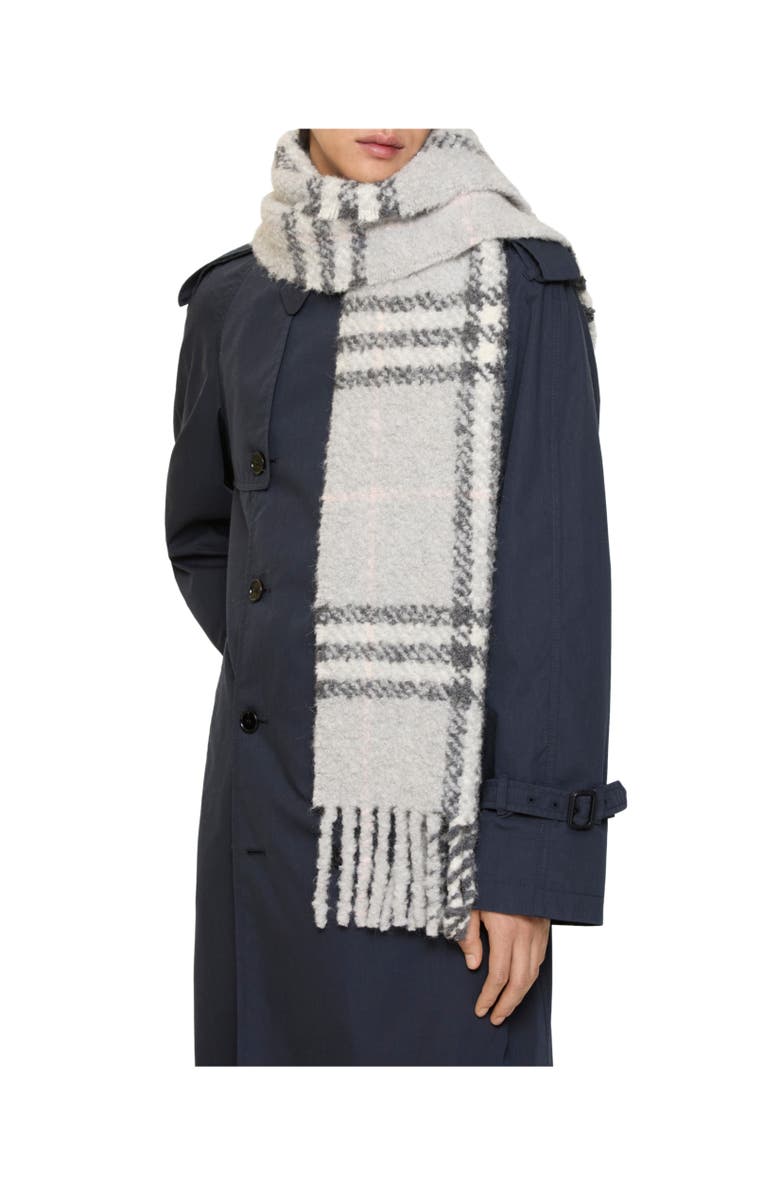 Burberry Check Alpaca Wool Blend Bouclé Scarf, Alternate, color, Mitten Grey