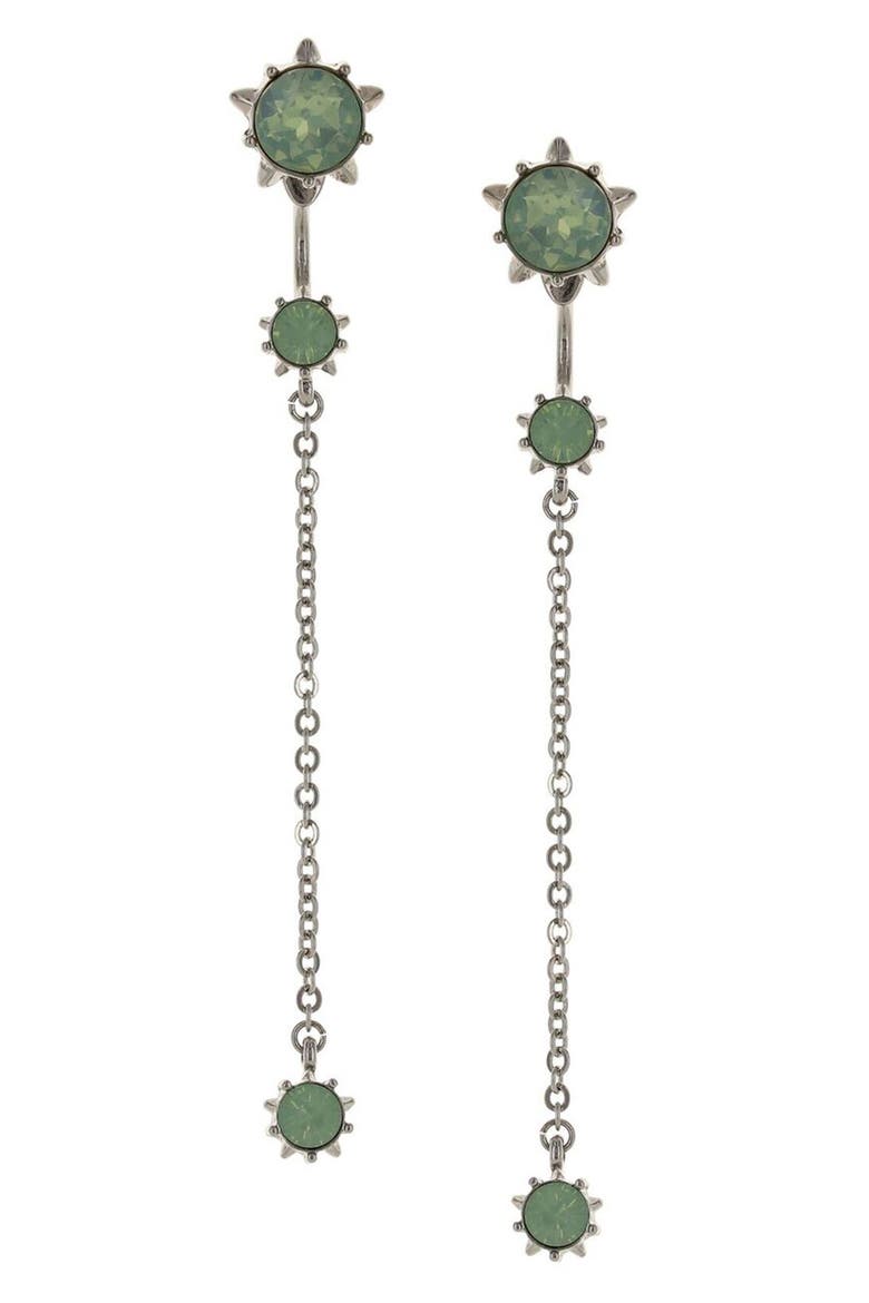 Sunburst Crystal Chain Drop Linear Earrings, Main, color, GREEN
